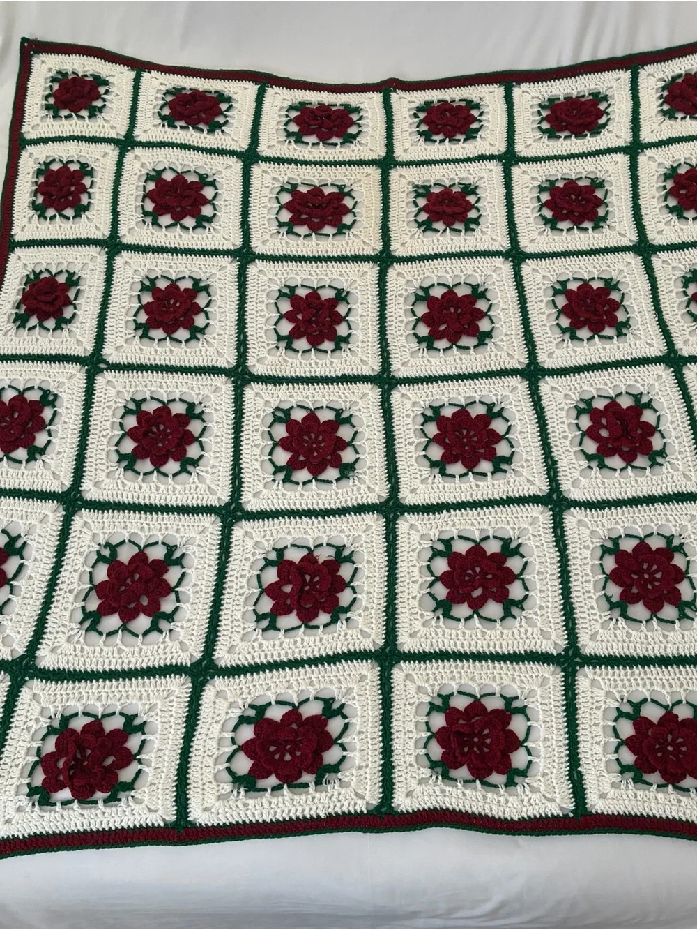 Stunning Handmade 3D Rose Granny Square Crochet Blanket